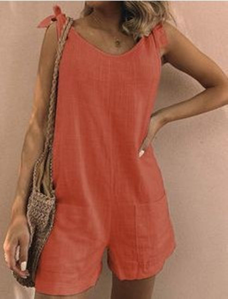 Damen Jumpsuit mit praktischen Taschen und verspielten Schulterbändern EB