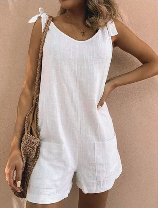 Damen Jumpsuit mit praktischen Taschen und verspielten Schulterbändern EB