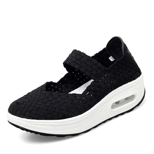 Damen nan gewebter Mary-Jane-Sneaker mit elastischem Flechtoberteil, Klettverschluss und luftgepolsterter Plateausohle EB