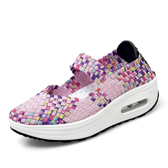 Damen nan gewebter Mary-Jane-Sneaker mit elastischem Flechtoberteil, Klettverschluss und luftgepolsterter Plateausohle EB