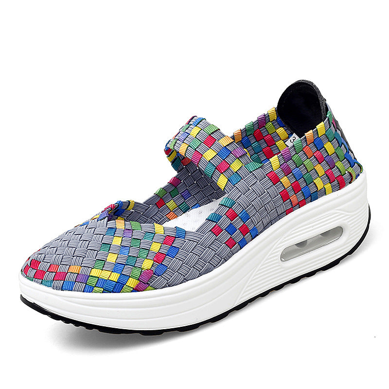 Damen nan gewebter Mary-Jane-Sneaker mit elastischem Flechtoberteil, Klettverschluss und luftgepolsterter Plateausohle EB