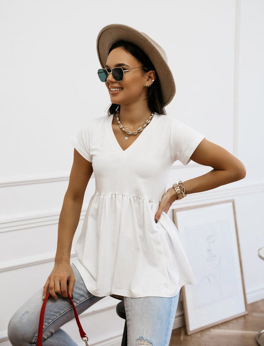 Damen Tunika mit elegantem V-Ausschnitt und fließendem Schnitt EB