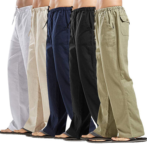 Herren nan lockere Leinenhose mit Tunnelzugbund und geradem Bein EB