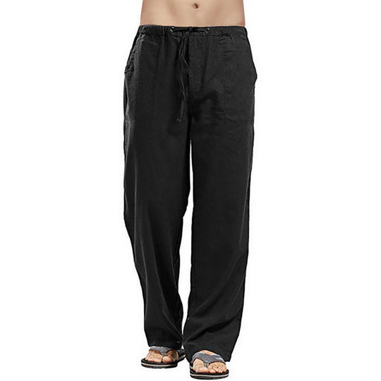 Herren nan lockere Leinenhose mit Tunnelzugbund und geradem Bein EB