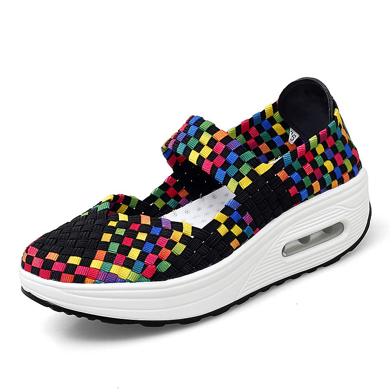 Damen nan gewebter Mary-Jane-Sneaker mit elastischem Flechtoberteil, Klettverschluss und luftgepolsterter Plateausohle EB