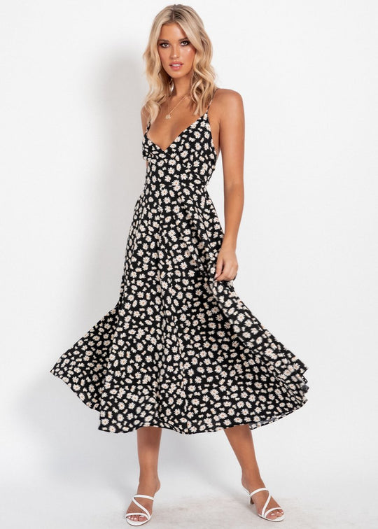 Damen Elegant geschnittenes Maxikleid mit floralem Muster und V-Ausschnitt EB