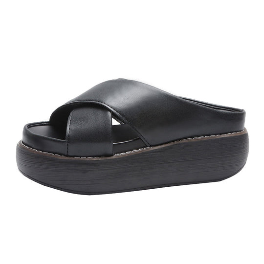 Damen Komfortable Plateau-Mules mit eleganter Riemenführung EB