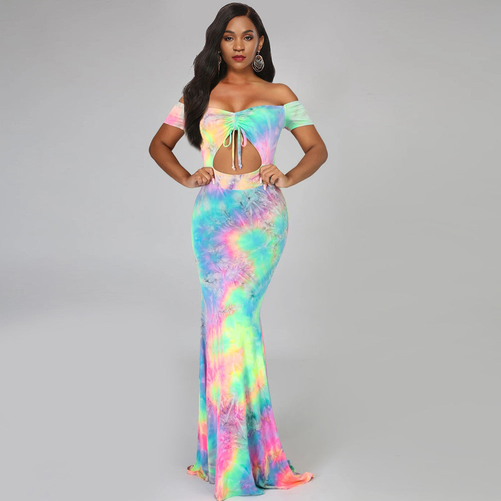 Damen Maxikleid mit offenen Schultern und trendigem Ausschnitt EB