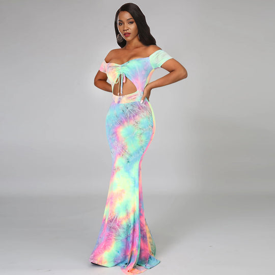 Damen Maxikleid mit offenen Schultern und trendigem Ausschnitt EB