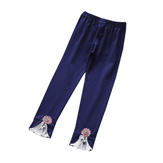 Mädchen Leggings mit bezauberndem Blumen- und Spitzenbesatz EB