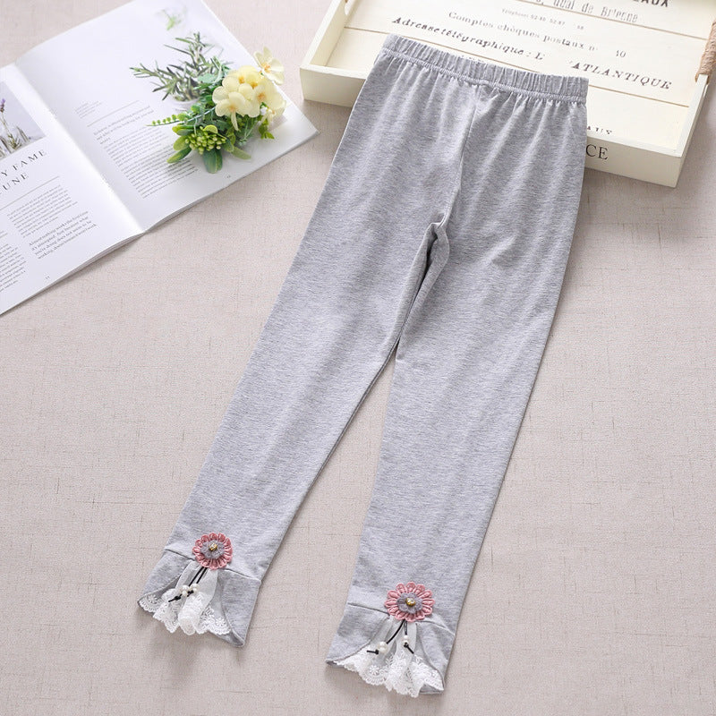 Mädchen Leggings mit bezauberndem Blumen- und Spitzenbesatz EB