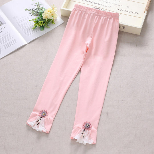 Mädchen Leggings mit bezauberndem Blumen- und Spitzenbesatz EB