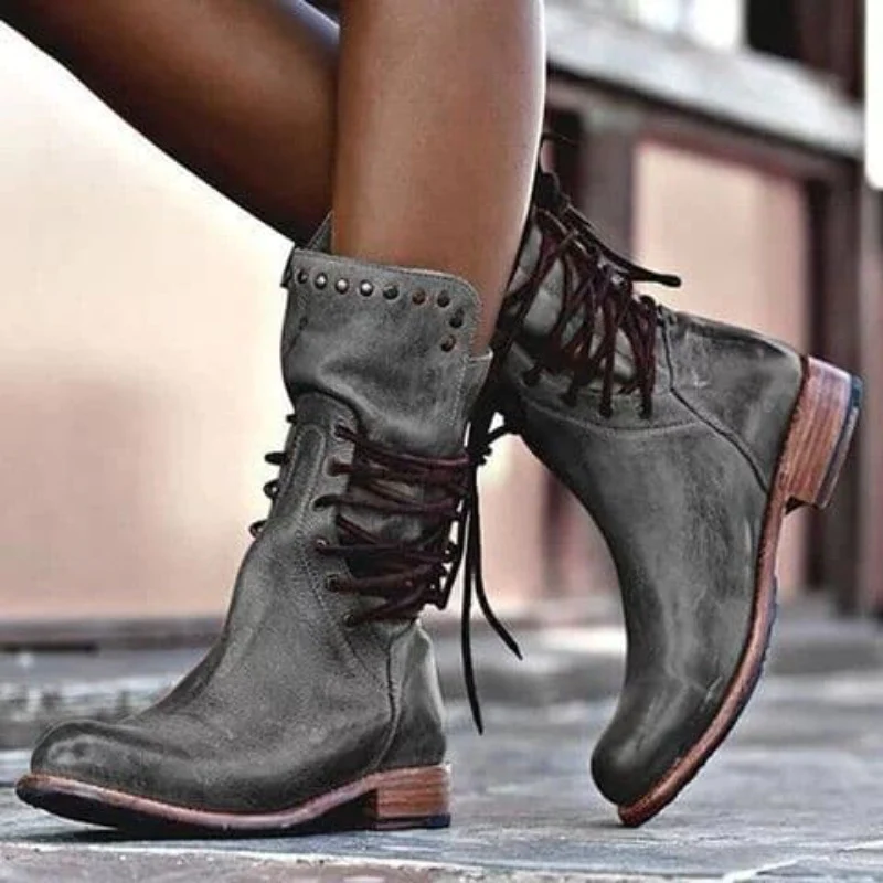 Lederstiefel Mit Schnürsenkeln EB