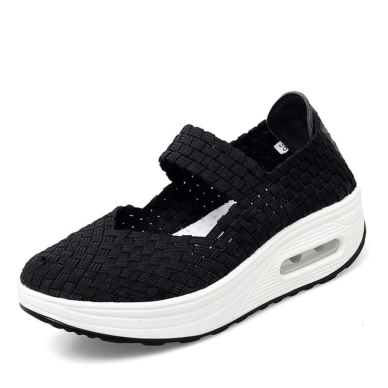 Damen nan gewebter Mary-Jane-Sneaker mit elastischem Flechtoberteil, Klettverschluss und luftgepolsterter Plateausohle EB