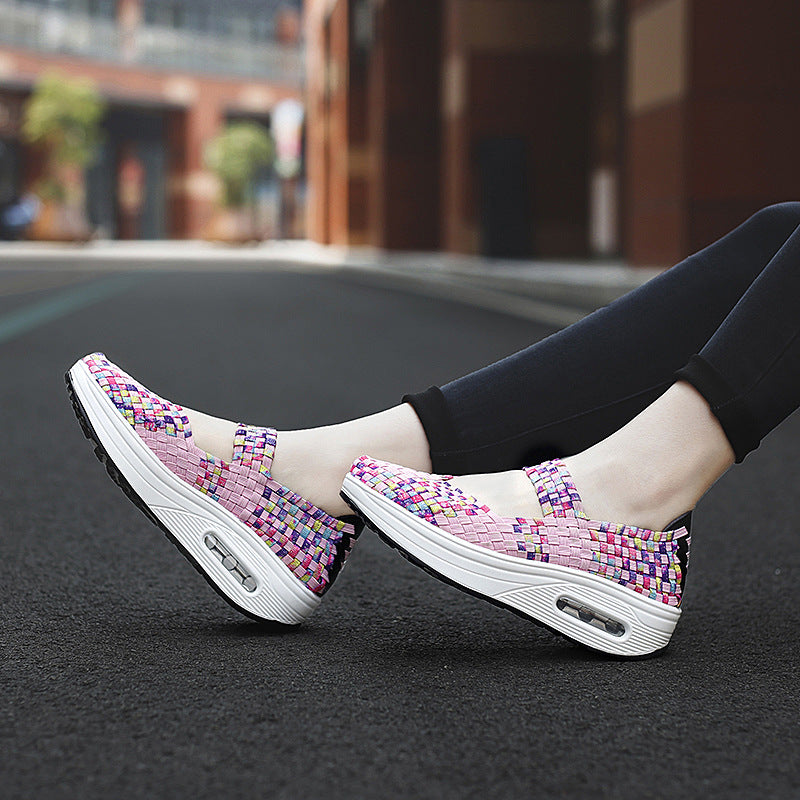 Damen nan gewebter Mary-Jane-Sneaker mit elastischem Flechtoberteil, Klettverschluss und luftgepolsterter Plateausohle EB