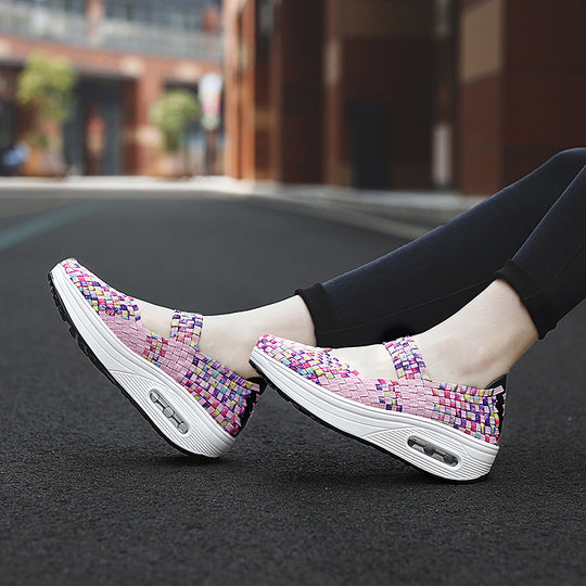 Damen nan gewebter Mary-Jane-Sneaker mit elastischem Flechtoberteil, Klettverschluss und luftgepolsterter Plateausohle EB
