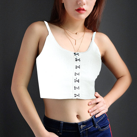 Damen Cropped Top mit Knopfleiste EB