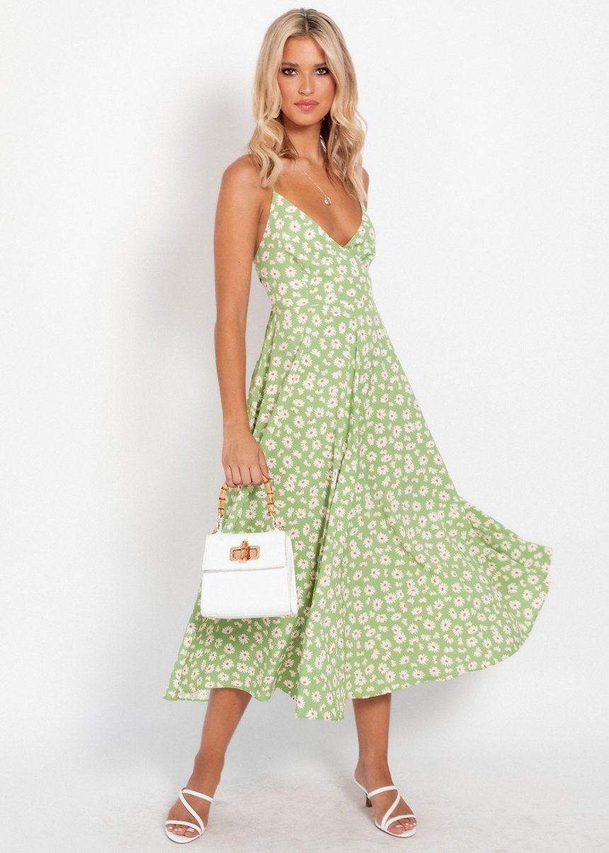 Damen Elegant geschnittenes Maxikleid mit floralem Muster und V-Ausschnitt EB