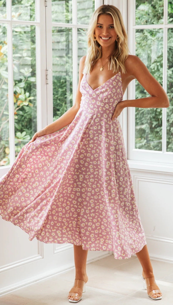Damen Elegant geschnittenes Maxikleid mit floralem Muster und V-Ausschnitt EB