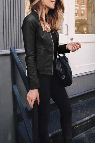 EB | Reißverschluss Vorne Kunstleder Cropped Jacke