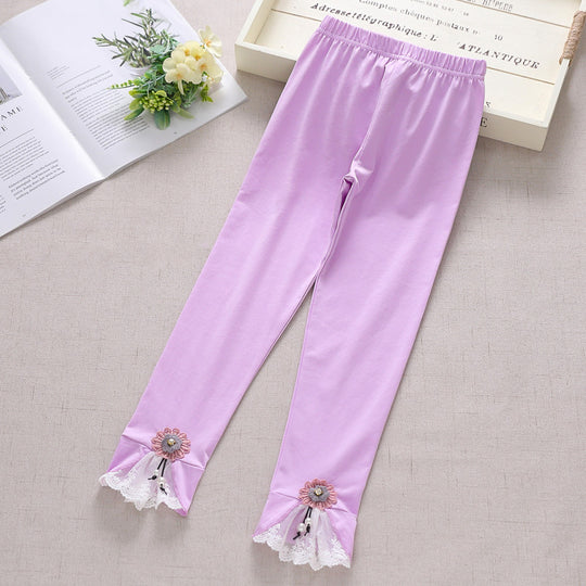Mädchen Leggings mit bezauberndem Blumen- und Spitzenbesatz EB