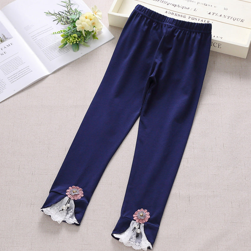 Mädchen Leggings mit bezauberndem Blumen- und Spitzenbesatz EB
