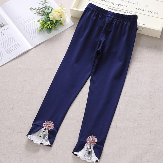 Mädchen Leggings mit bezauberndem Blumen- und Spitzenbesatz EB