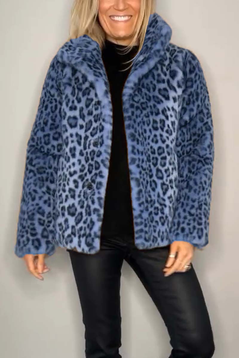 EB | Damen S Winter Kunstpelz-Mantel Mit Leopardenmuster Revers - Ideal Für Den Winter