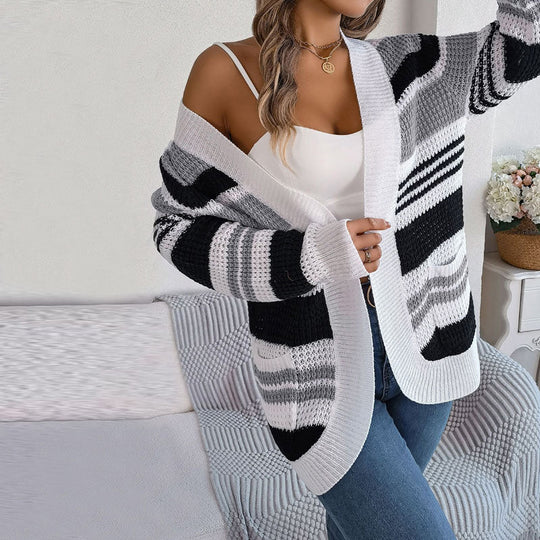 EB | Gestreifte Strick-Strickjacke mit Modernem Look