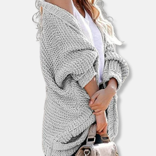 EB | Woll Übergroßer Cardigan Gerippter Offener Fronttaschen Cardigan