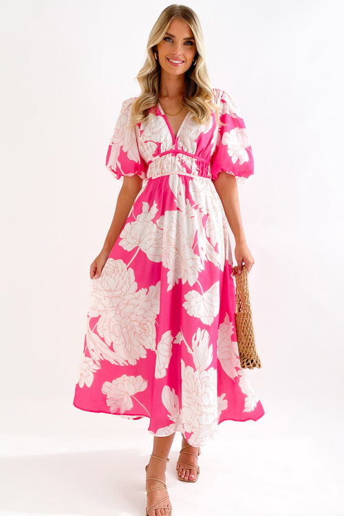 EB | Real Love Print Puffärmel Maxi Kleid