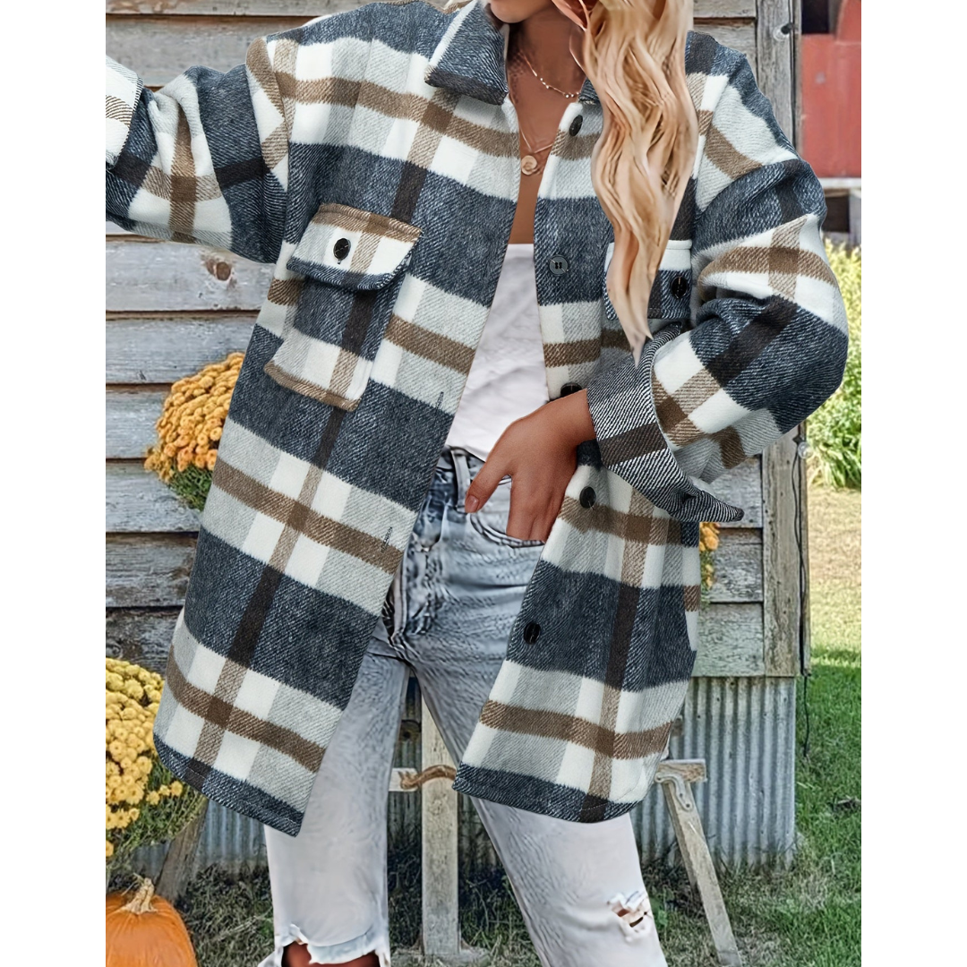 EB | Warme Knopf Daunen Kariert Hemd Jacke - Winter