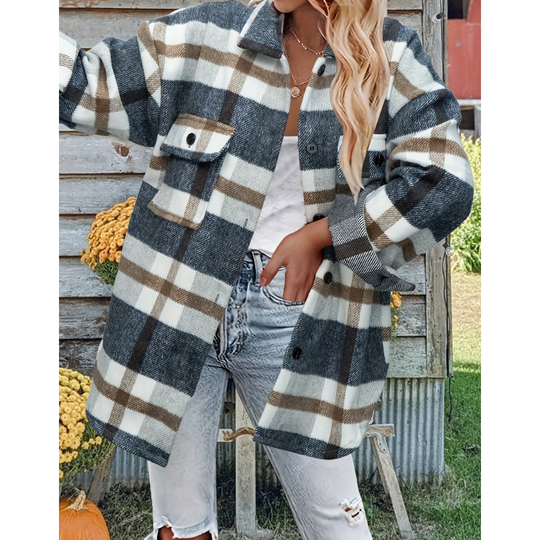 EB | Warme Knopf Daunen Kariert Hemd Jacke - Winter