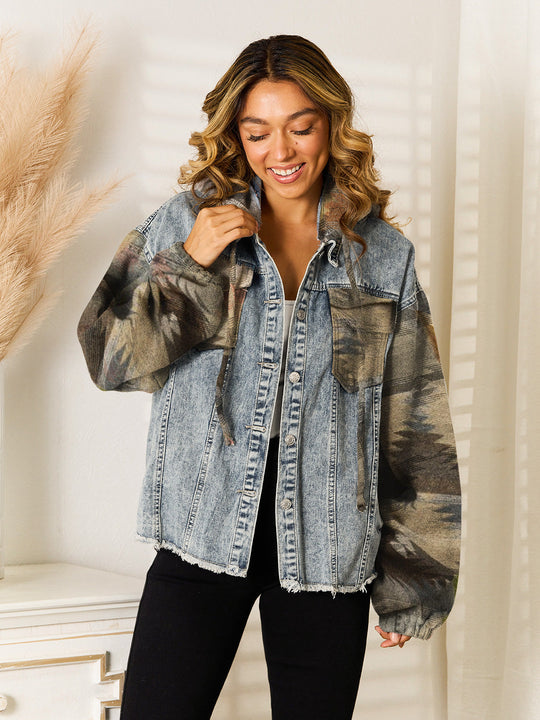 EB | Geometrische Rohsaum Denimjacke