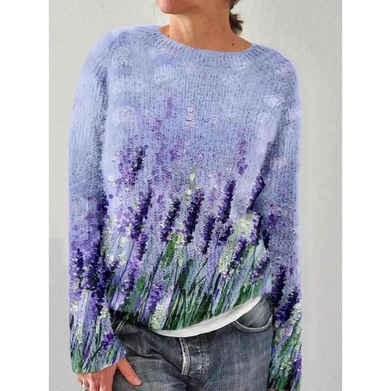 EB | Strickpullover Weiches Strick Lockere Passform Rundhals Floral Muster