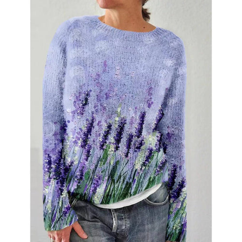 EB | Strickpullover Weiches Strick Lockere Passform Rundhals Floral Muster