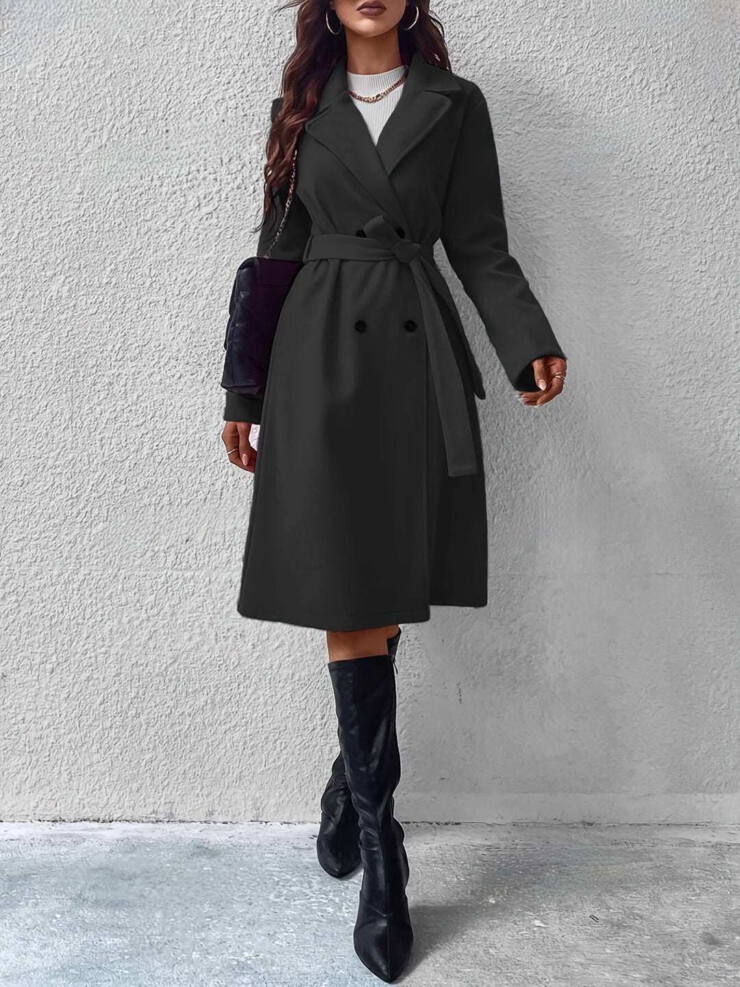 EB | Trenchcoat mit Gürtel und einfarbigem Polyestermaterial für Frauen Schicke Oberbekleidung für den alltäglichen Gebrauch