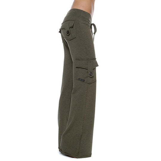Damen nan lässige Low-Rise Cargo-Loungehose mit weitem Bein, breitem Komfortbund und dekorativen Klappentaschen EB