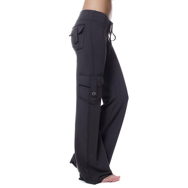 Damen nan lässige Low-Rise Cargo-Loungehose mit weitem Bein, breitem Komfortbund und dekorativen Klappentaschen EB