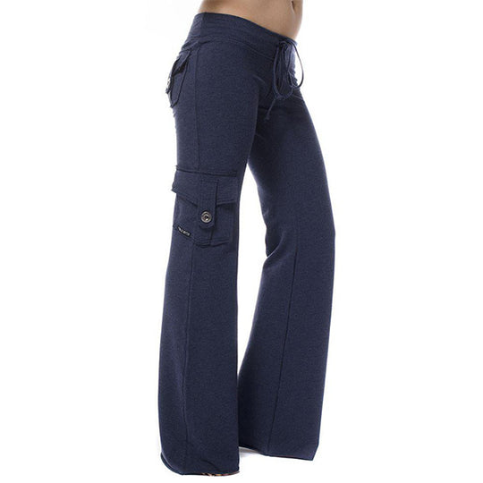 Damen nan lässige Low-Rise Cargo-Loungehose mit weitem Bein, breitem Komfortbund und dekorativen Klappentaschen EB