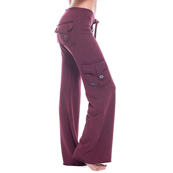 Damen nan lässige Low-Rise Cargo-Loungehose mit weitem Bein, breitem Komfortbund und dekorativen Klappentaschen EB