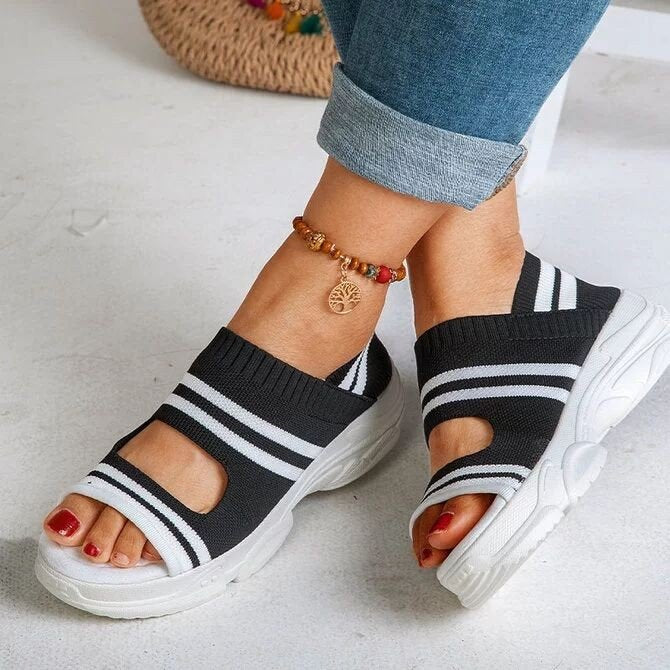 Damen trendige Sport Sandalen mit elastischen Riemen und atmungsaktiver Sohle EB