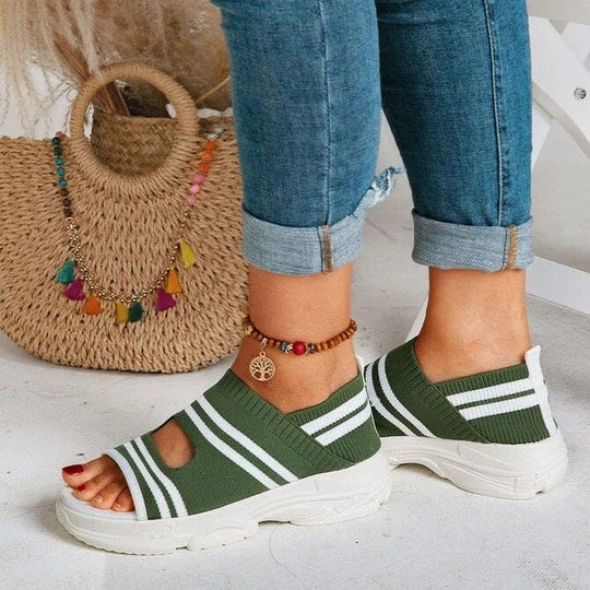 Damen trendige Sport Sandalen mit elastischen Riemen und atmungsaktiver Sohle EB