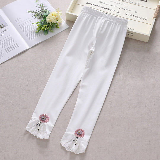 Mädchen Leggings mit bezauberndem Blumen- und Spitzenbesatz EB