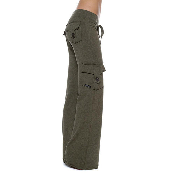 Damen nan lässige Low-Rise Cargo-Loungehose mit weitem Bein, breitem Komfortbund und dekorativen Klappentaschen EB