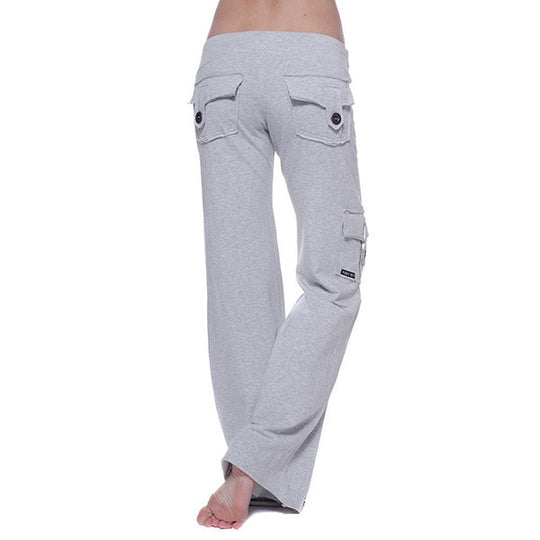 Damen nan lässige Low-Rise Cargo-Loungehose mit weitem Bein, breitem Komfortbund und dekorativen Klappentaschen EB