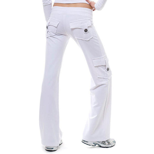 Damen nan lässige Low-Rise Cargo-Loungehose mit weitem Bein, breitem Komfortbund und dekorativen Klappentaschen EB