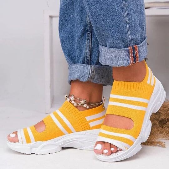 Damen trendige Sport Sandalen mit elastischen Riemen und atmungsaktiver Sohle EB