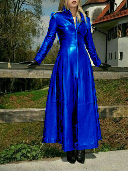 Damen eleganter Maxikleid mit strukturiertem Reißverschluss und schimmerndem Finish EB