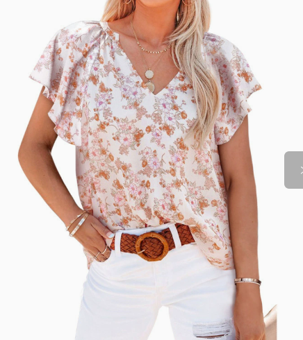 Damen Bluse mit floralem Muster und tiefem V-Ausschnitt EB